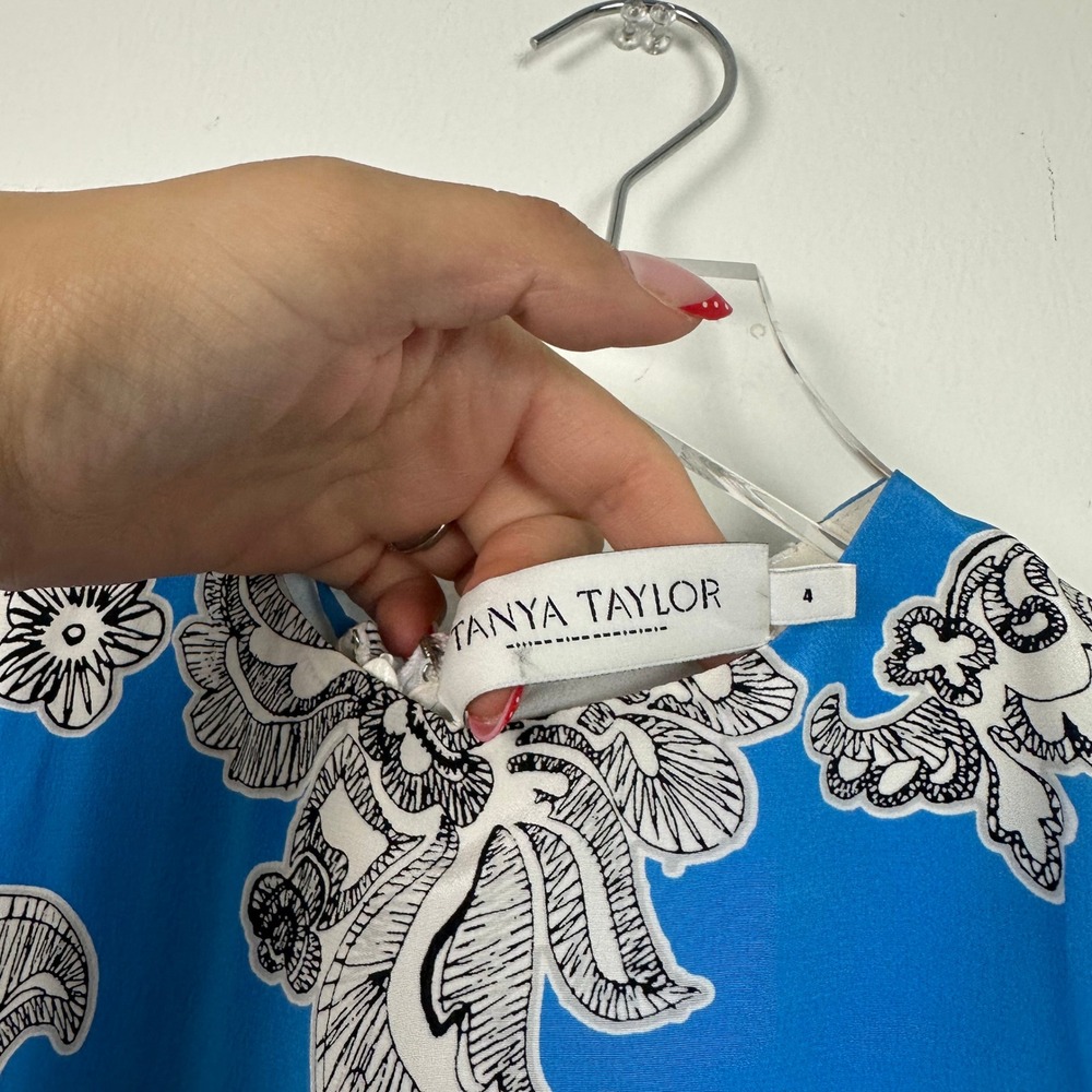 Tanya Taylor Blue Orange Floral Silk Mini Dress Sleeveless Size 4 Paisley Print - Picture 6 of 7